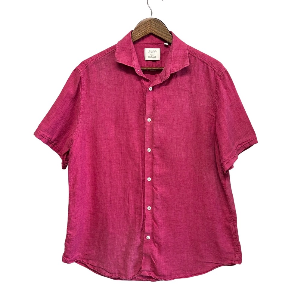 Baird McNutt Murano Pink Linen Short Sleeve Button Up Shirt Mens Size‎ L Preppy